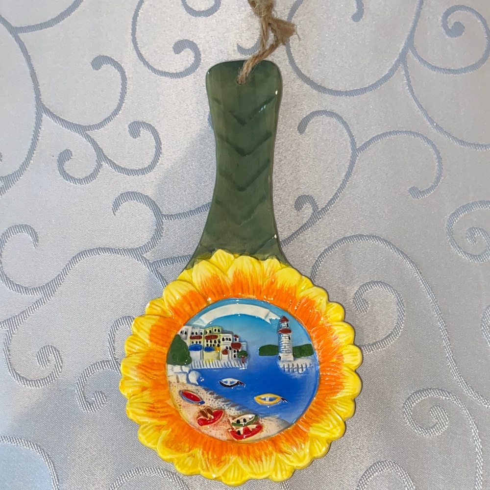 Sunflower Ceramic Spoon Rest with Coastal Scene